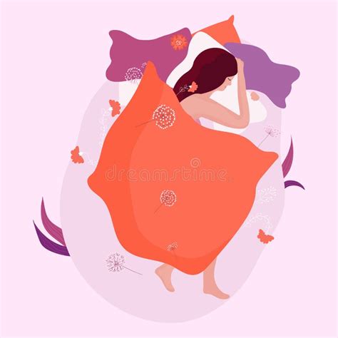 Woman Sleeping In Cozy Bed Night Dream Concept Vector Illustration