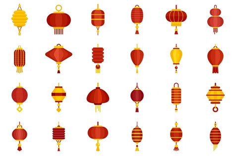 Chinese Lantern Icons Set Flat Vector Graphic By Anatolir56 · Creative