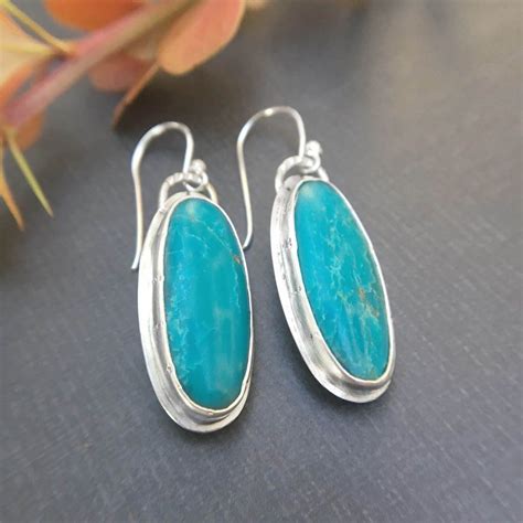 Genuine Turquoise And Sterling Silver Earrings Campitos Etsy