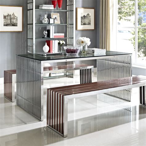 Modway Furniture Gridiron Stainless Steel Modern Silver Dining Table E