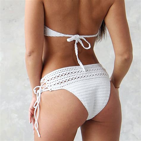 Crochet Bikini Bottom Lace Up White Kini Bottoms Crochet Etsy