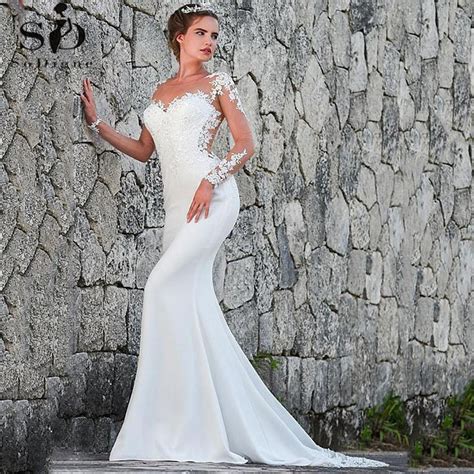 Abito da sposa 2020 gioiello collo senza maniche sirena spiaggia milanoo.com. Abito da sposa a sirena con manica lunga - OUTLET SPOSI