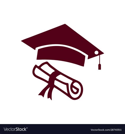 Graduation Hat Diploma Icon Isolated On White Vector Image