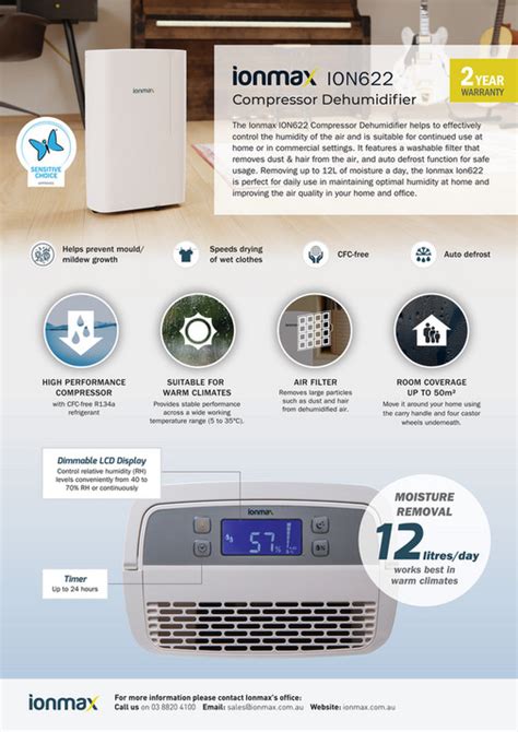 andatech ionmax ion622 compressor dehumidifier fact sheet page 1 created with
