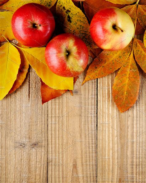 Apples On Autumn Leaves High Quality Food Images Creative Market