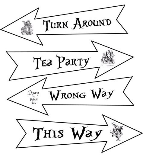 Free Printable Alice In Wonderland Arrow Signs Template Printable