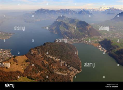 Panorama Alps Mountains Lake Lucerne Switzerland Aerial View Stock