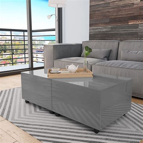 Coffee Table 120x60x35cm High Gloss Grey Complete Storage Solutions
