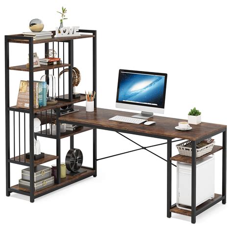 Buy Tribesigns 67 Inches Reversible Computer Desk With 6 Shelf