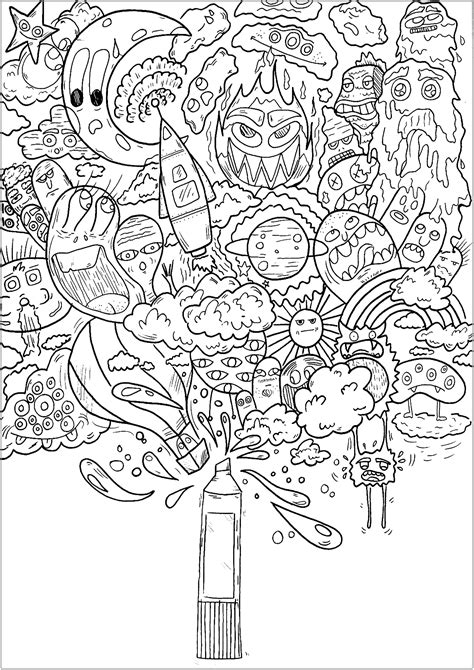 The Magic Spray Doodle Art Doodling Adult Coloring Pages