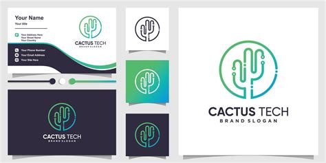 Technology Logo With Creative Cactus Concept And Business Card Design
