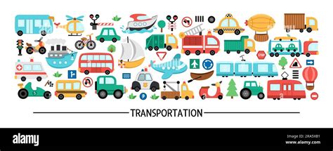 Vector Transportation Horizontal Set With Different Kinds Of Transport