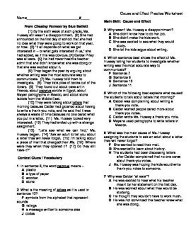 5th Grade Reading Skill Practice Worksheet and KEY - Cause and Effect