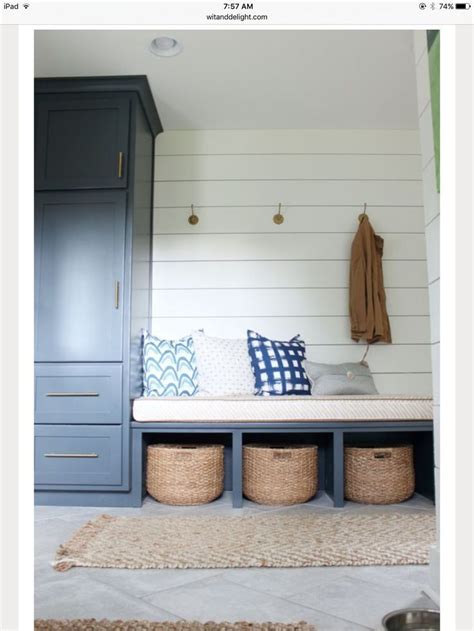 Mudroom With Shiplap And Painted Cabinet Mudroom Small Mudroom Ideas
