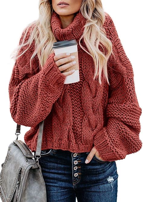 Trieskull Womens Cable Knit Turtleneck Long Sleeve Oversize Chunky