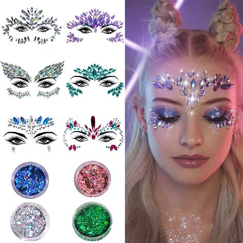 6 Sets Face Jewels Stickers Face Gems Temporary Tattoo Stickers Mermaid