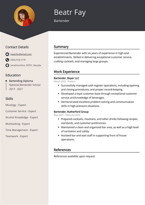 Bartender Cv Example For 2024 Skills And Templates