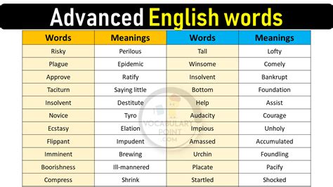 20 Advanced English Words Vocabulary Point
