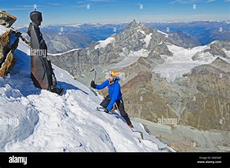 Climber On The Matterhorn 4478m Zermatt Swiss Alps Switzerland