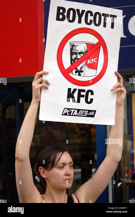 Girl From Peta Org Protesting In Front Of Kfc Restaurant In Warsaw