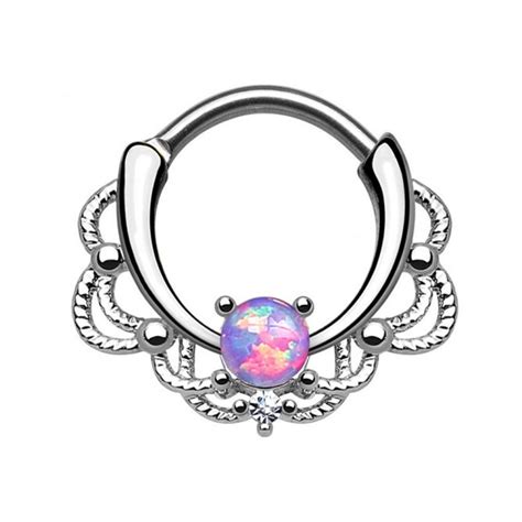 1pc lacey single opal stone hinged septum clickers titanium shaft 16g pierced round nose rings