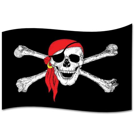 Pirates Flag Jolly Roger Skull And Cross Bones Red Bandana Party Large
