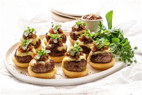 Pork Mince Cheese Burger Sliders With Caramelised Onion Relish