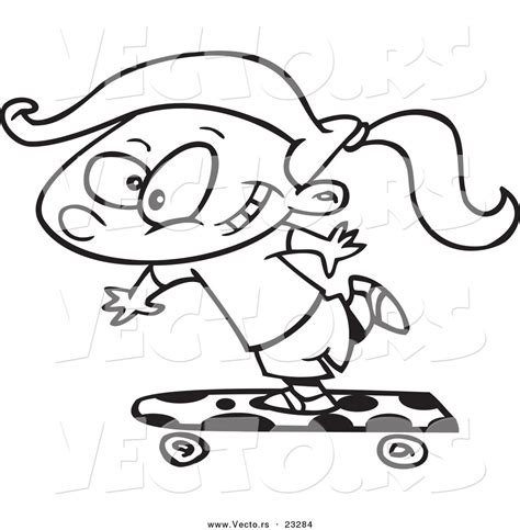 Cartoon Vector Of Cartoon Skateboarding Girl Coloring Page Outline By