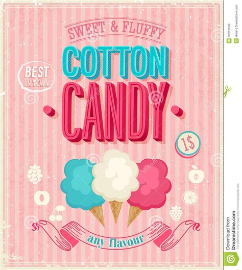 vintage cotton candy poster vector illustration candy poster vintage candy cotton candy
