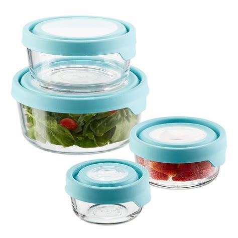 Anchor Hocking Glass Trueseal Round Food Storage Containers With Blue Lids Food Storage