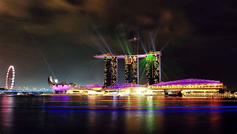 Marina Bay Lights Ferris Wheel Singapore Building Hd Wallpapers