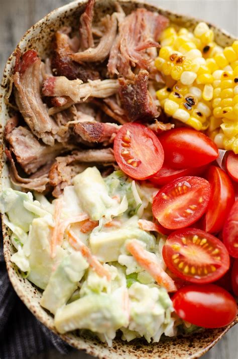 Think cauliflower mashed potatoes or healthy sweet potato casserole to catch that extra sauce. Pulled Pork Bowls with Avocado Slaw in 2020 | Pork bowl ...