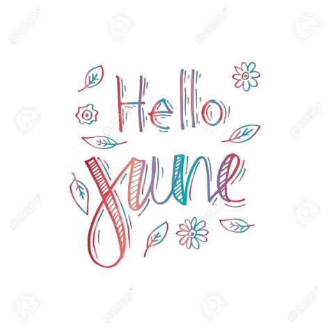 Hello June Hand Lettering Calligraphy Greeting Card Royalty Free