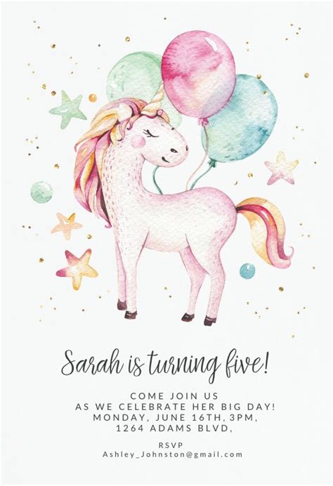 Unicorn Birthday Card Printable
