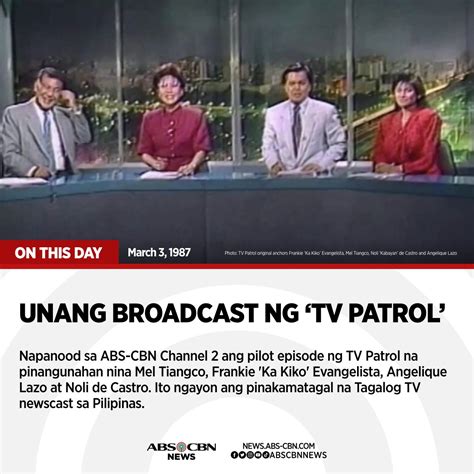 Dzmm Teleradyo On Twitter Rt Abscbnnews Onthisday In 1987 Nagsimulang Umere Ang Tv Patrol