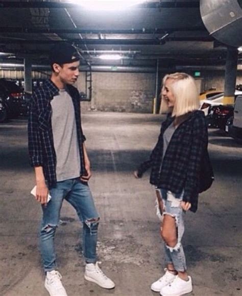 Check Shirt And Ripped Jeans Couple Outfits Matching Couple Outfits