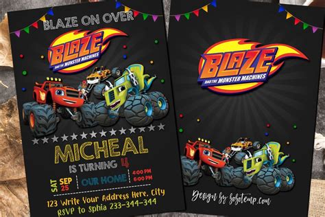 Friends from baby shark and blaze and the monster machines! Editable Blaze and the Monster Machines Birthday Invitation DIY | Bobotemp