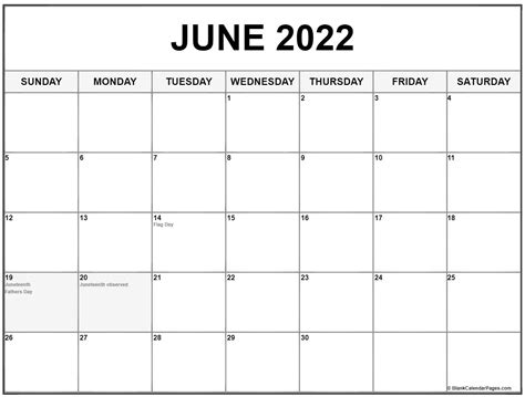 Printable Calendar 2022 June