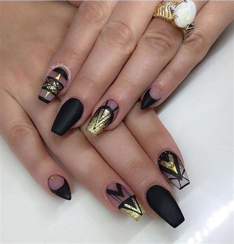 Black matte and gold ballerina nails | Girly Girl ...