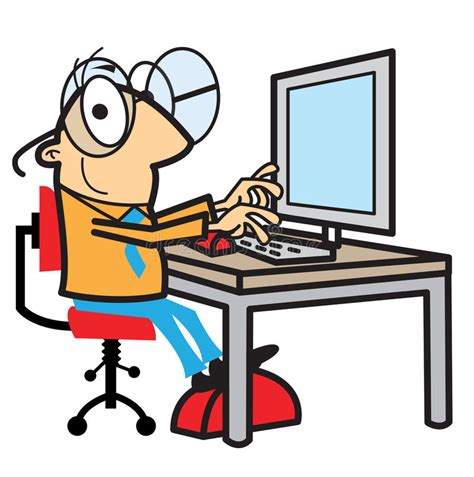 Cartoon Man Working At Computer Stock Vector Illustration Of Work
