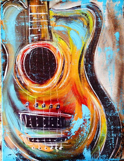 Colorful Guitar Art With Slight Distressing On Edges By Guitar Art