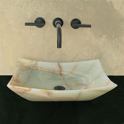 Constructed from solid tempered glass, this piece is the ideal way to update your bathroom. Terra-Acqua Montecito Green Onyx Stone Vessel Rectangular ...