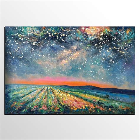 Oil Painting Landscape Starry Night Sky Painting Original Etsy