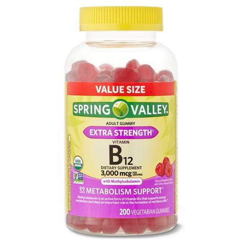Spring Valley Non Gmo Vitamin B12 Vegetarian Gummies Raspberry 3000