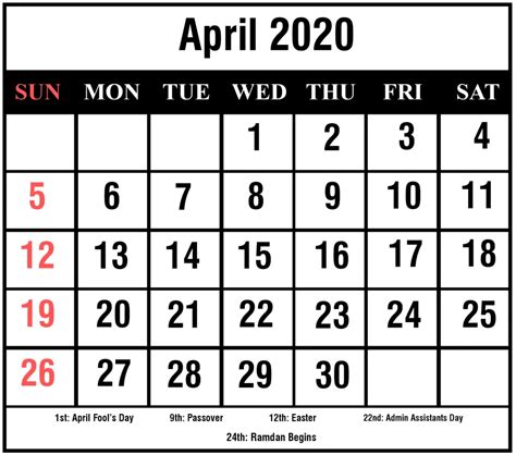 How To Schedule Your Month With April 2020 Printable Calendar Howtowiki