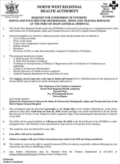Tender Notice Request For Expression Of Interest Joints And Fixtures