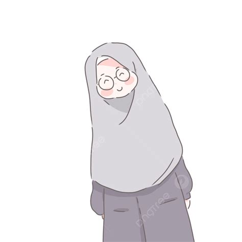Islamic Cartoon Chibi Cute Muslim Girl Gray Hijab Smile Happy Smile