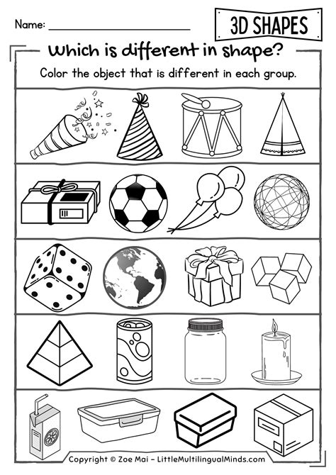 3d Shapes Practice Sheets For Preschool Pre K Kindergarten Color