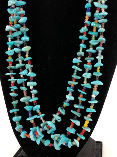 Lot Navajo Three Strand Turquoise Trade Bead Necklace