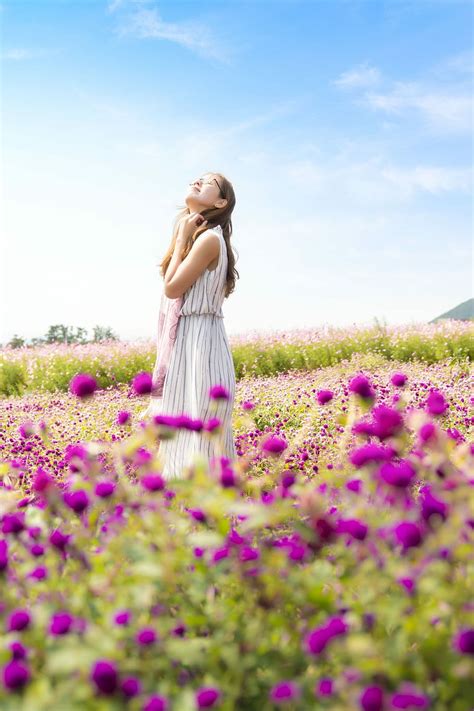 Hd Wallpaper Standing Woman Surrounded By Purple Flowers During